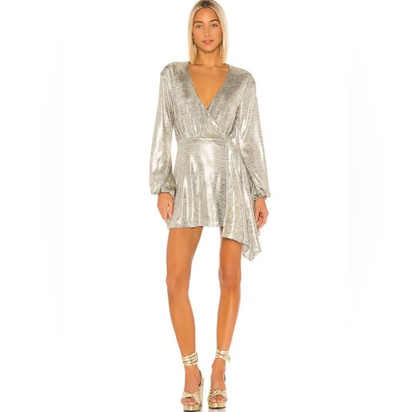 House of Harlow 1960 x Revolve Aniela Mini Dress in Pewter Lined Size Medium
